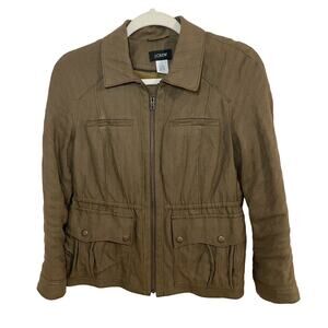 J. Crew Safari Full Zip Olive Army Moss Green Jacket Utility Lined Pockets Sz 6